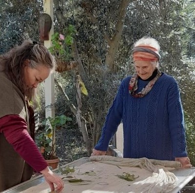 Mentored by artist Llewena Newell on how to dye natural fabrics with plants like eucalyptus leaves