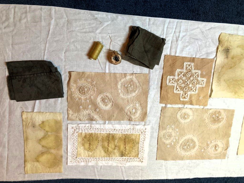 Shroud making - vintage lace on linen tablecloth