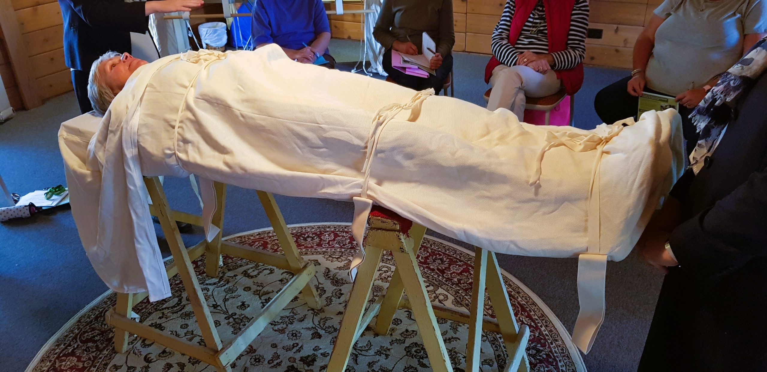 Shroud wrapping demo by Taylor & Forgie Funeral Directors - Eco Coffin Project 2021