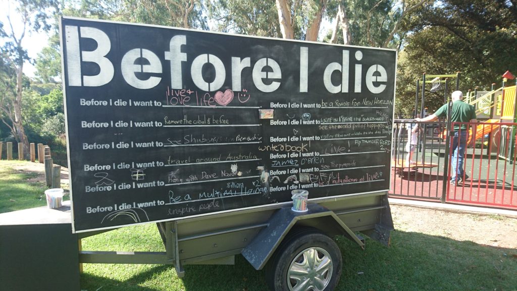 Before I Die mobile wall at the Artisan Fair Gawler SA