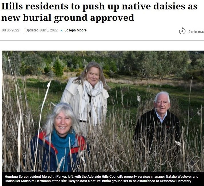 The Courier. Article: Hills residents to push up native daisies as new burial ground approved