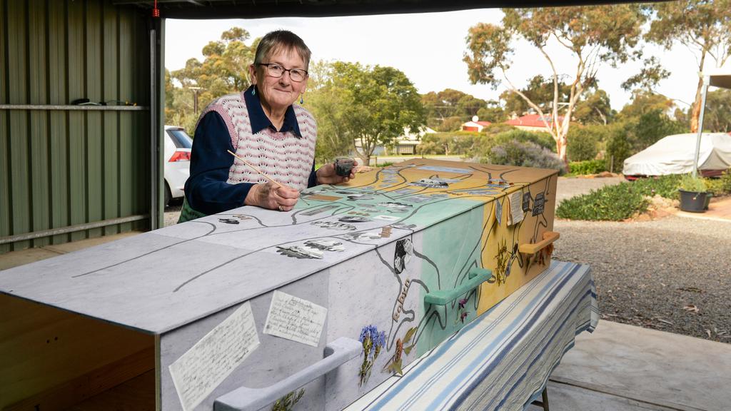 Robyn Ticehurst with her decorated eco-coffin at home