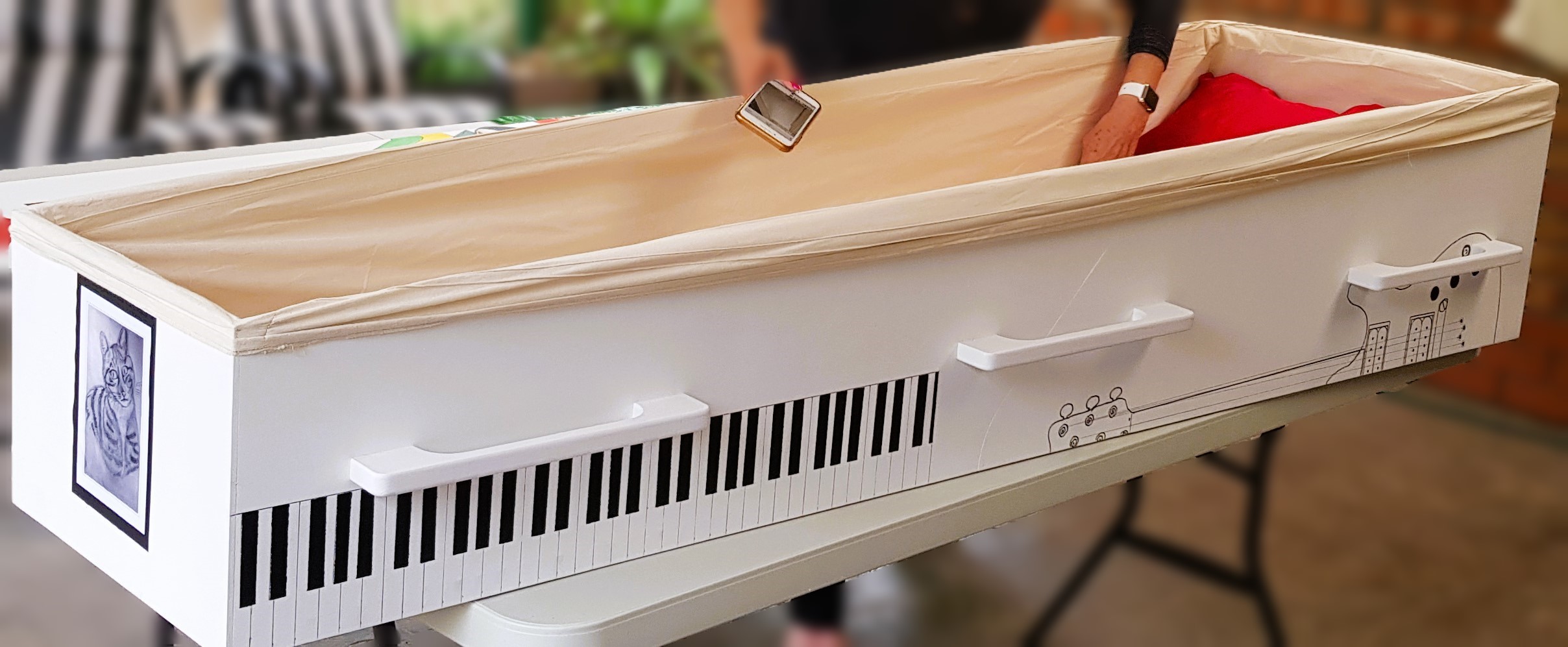 Music elements were a big part of Murray's eco coffin design as music was so important to him