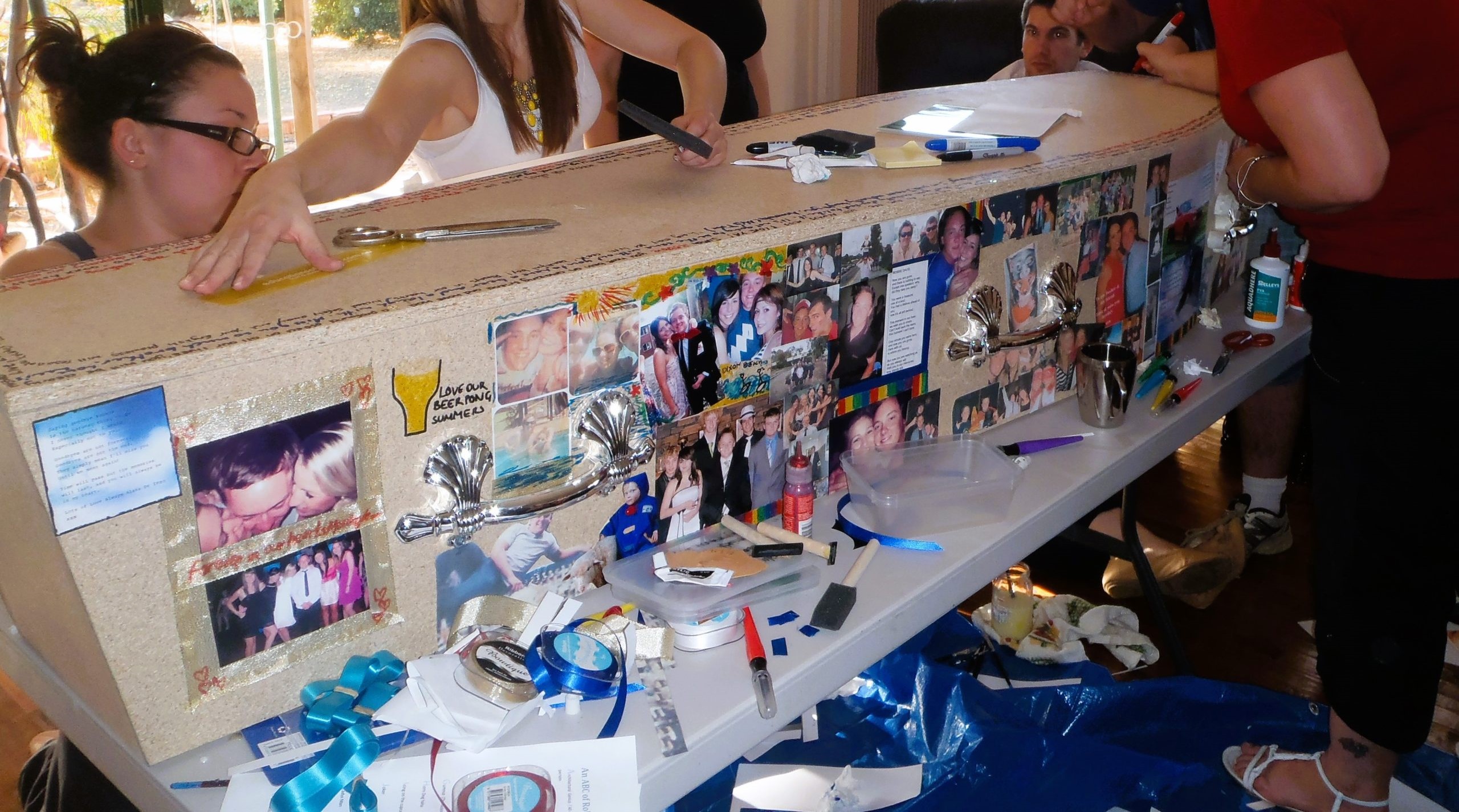 Decorating Robbie's coffin at home