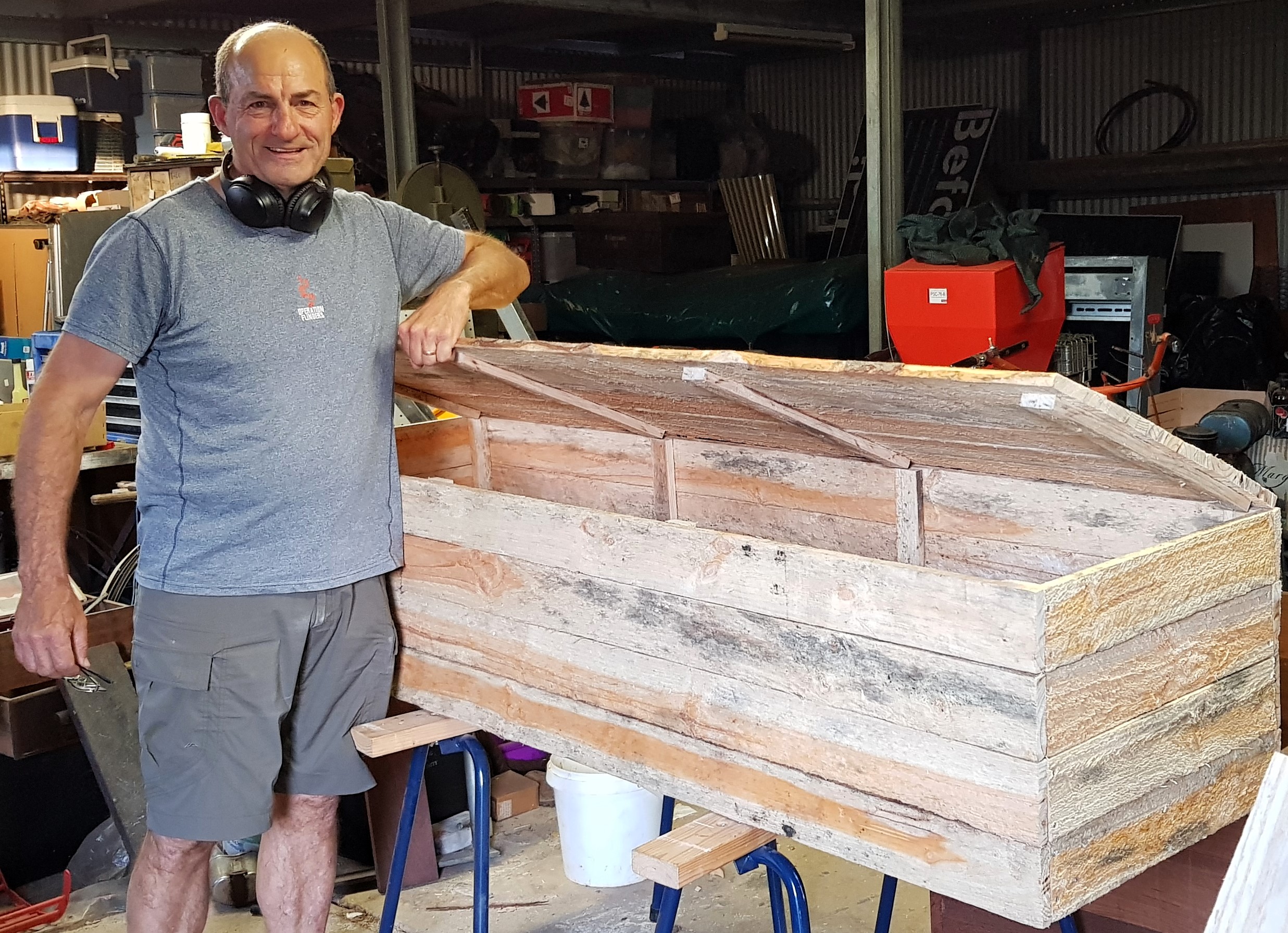 Home made coffin from untreated wood