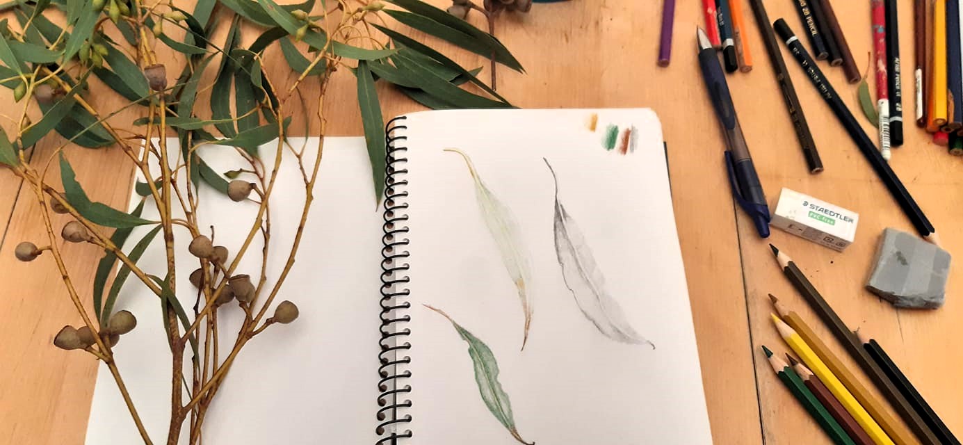 Creating illustrations from gum leaves before handpainting onto Death-Dress