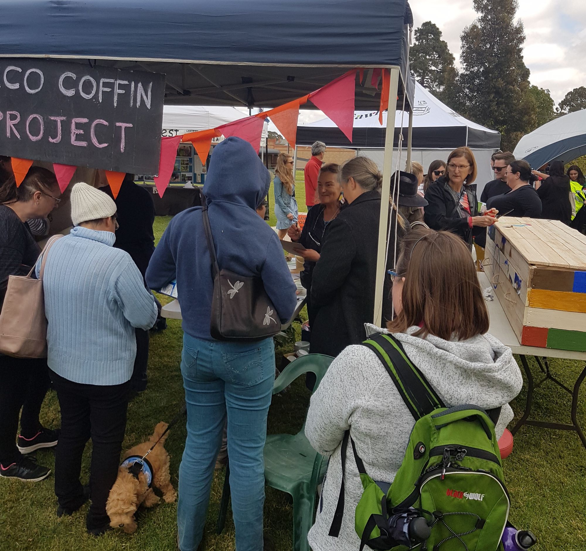 People queuing to register for the Eco Coffin Project at the Gawler Sustainable Living Festival 2019